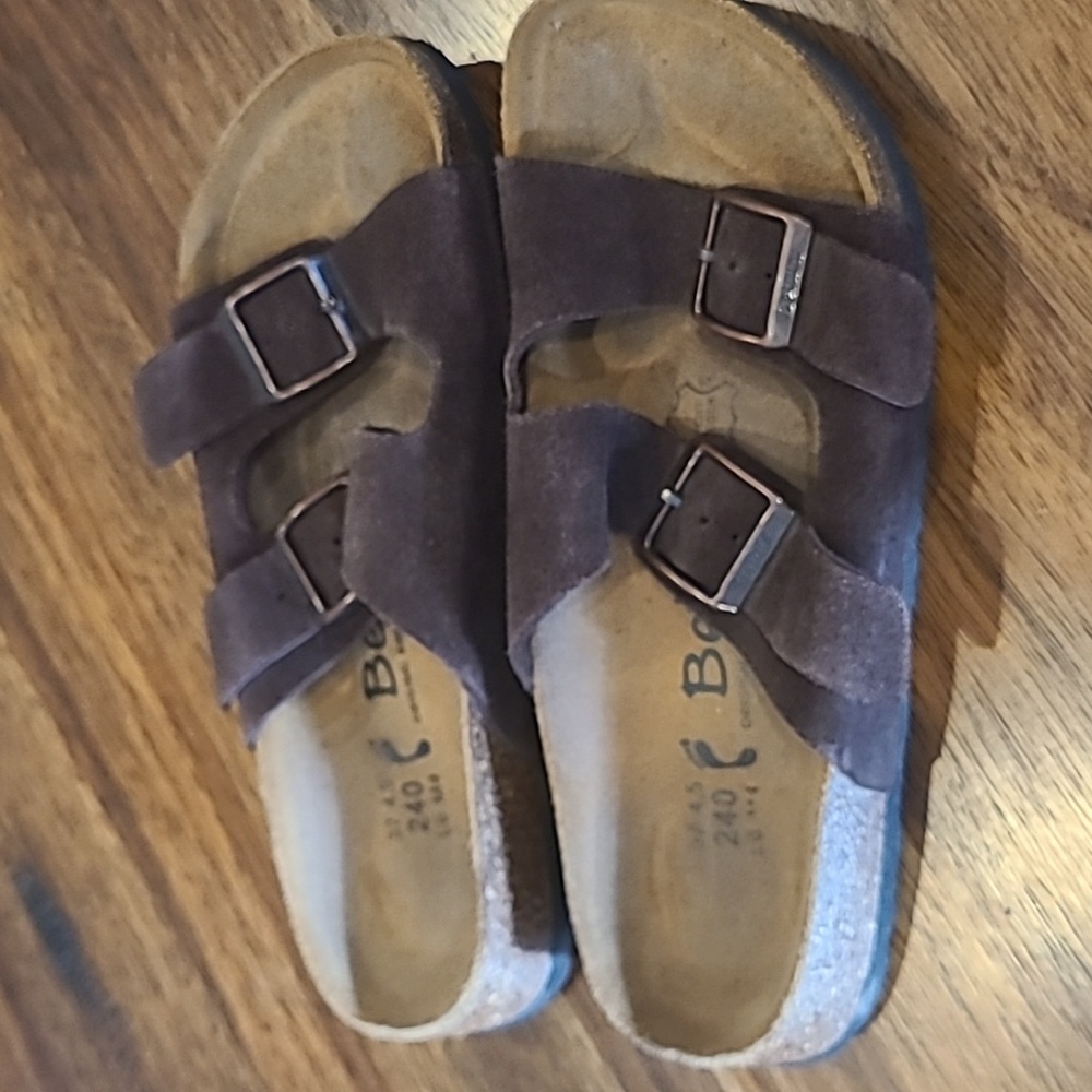 Womans Birkenstock Betula Brown Leather Cross Strap Slide Sandals W 6 M 4